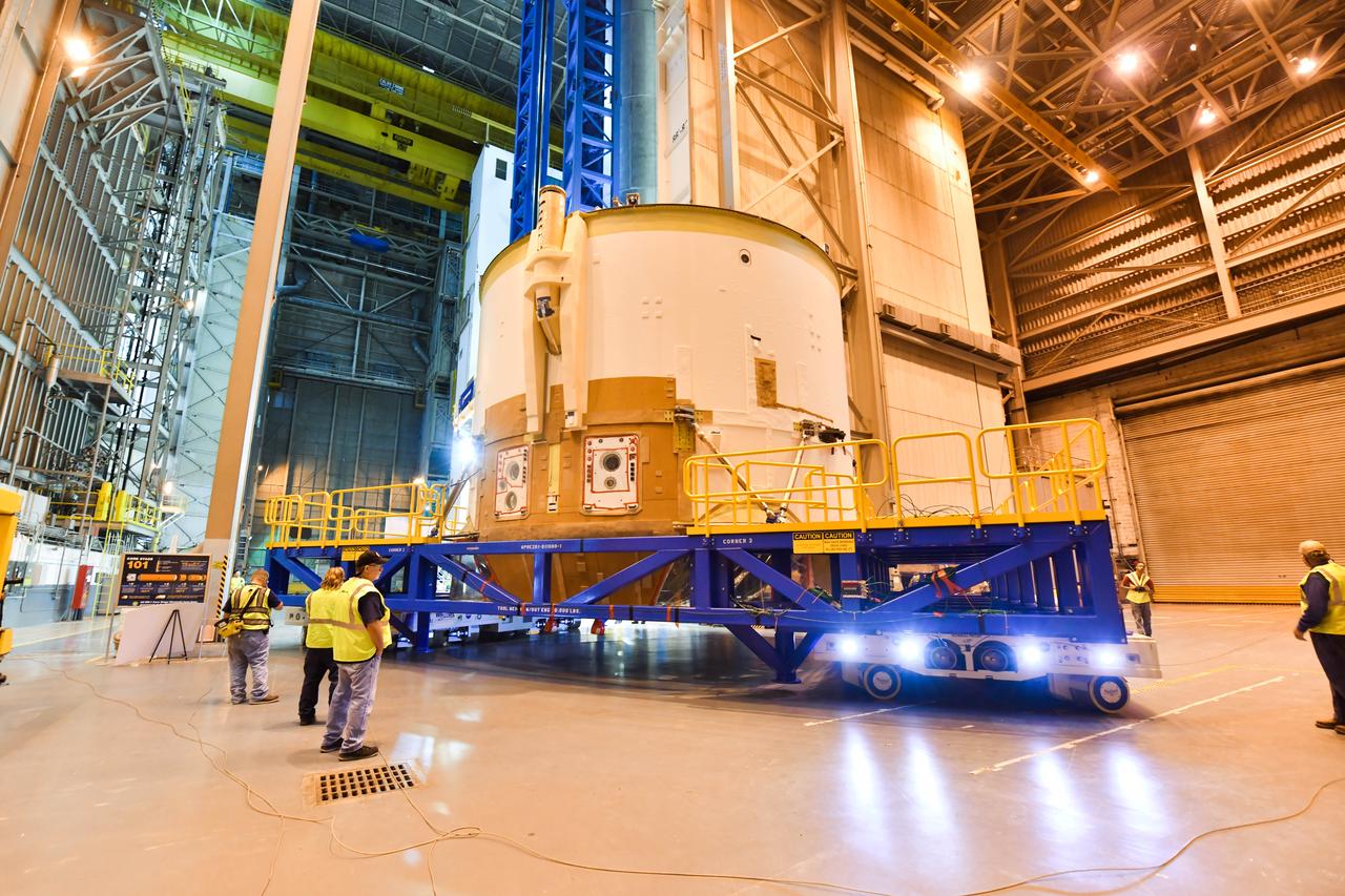 Technicians at NASA’s Michoud Assembly Facility in New Orleans moved the engine section for NASA’s Space Launch System (SLS) rocket to another part of the facility on Sept. 3 to prepare it for joining to the rest of the rocket’s core stage. The engine section, which comprises the lowest portion of the 212-foot-tall stage, is the last major component to be horizontally integrated to the core stage. Michoud crews completed assembly on the flight hardware that will be used for Artemis I, the first lunar mission of SLS and NASA’s Orion spacecraft, on Aug. 29. NASA and Boeing engineers removed the scaffolding surrounding the hardware to use a special tool to properly position the engine section for its attachment to the rest of the stage. The core stage’s two liquid propellant tanks and four RS-25 engines will produce more than 2 million pounds of thrust to send the SLS rocket and Orion on the Artemis lunar missions. The engine section houses the four RS-25 engines and includes vital systems for mounting, controlling and delivering fuel form the propellant tanks to the rocket’s engines.  Offering more payload mass, volume capability and energy to speed missions through space, the SLS rocket, along with NASA’s Gateway in lunar orbit and Orion, is part of NASA’s backbone for deep space exploration and the Artemis lunar program. No other rocket is capable of carrying astronauts in Orion around the Moon in a single mission.
